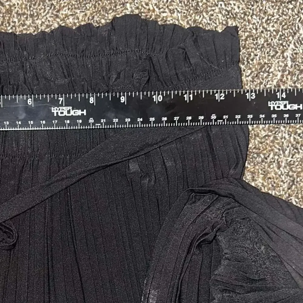 Bloom Seasons Black Light Weight Stretch Tie Waist Wide Leg Pleated Palazzo Pant - Picture 5 of 7